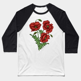 Poppies Floral Art Baseball T-Shirt